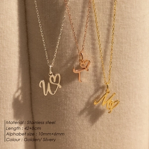 Chic stainless steel alphabet pendant necklace with heart detail in gold and silver finish