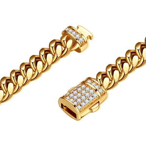 Men's 18K gold-plated Miami Cuban link necklace with iced out diamond box clasp