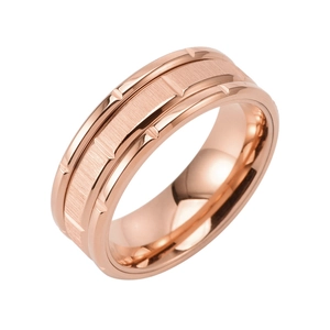 Bague trois-en-un en acier inoxydable or rose avec centre brossé et bords polis