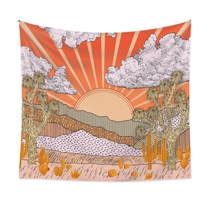 Bohemian tapestry featuring a desert landscape with Joshua trees and a rising sun