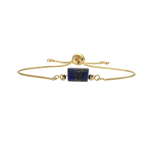 Adjustable gold chain bracelet with rectangular blue lapis lazuli natural stone inlay