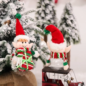 Christmas elf plush ornament and clear candy jar set for holiday home tree decoration