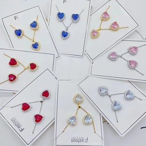 Colorful copper heart jewelry sets with zircon halos featuring necklaces and earrings