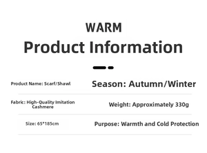 Detailed size and material specification chart for imitation cashmere paisley shawl