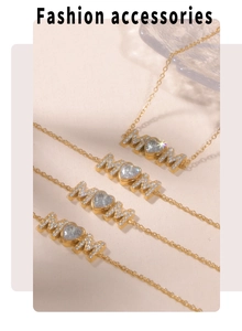 Detail view of four 18K gold plated MOM bracelets with heart-shaped zircon stones