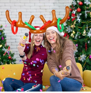 Inflatable reindeer antler toss game set with colorful rings for Christmas party fun