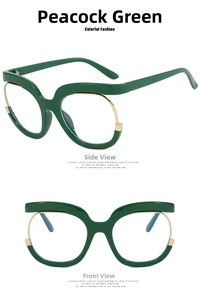 Montatura cat-eye verde pavone con cerniere in metallo dorato e lenti rotonde