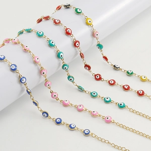 18K gold plated stainless steel Evil Eye bracelet with colorful enamel beads for women