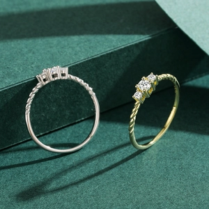 S925 sterling silver twisted rings with micro-set zircons in silver and gold finishes