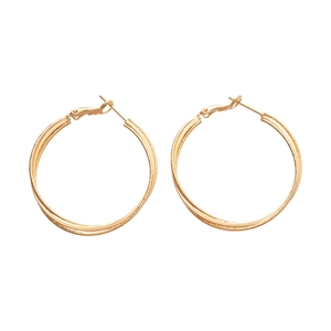 18k gold plated double layer textured hoop earrings with crisscross metal design