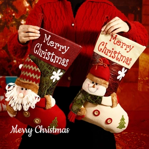 Exquisite Christmas Stocking Gift Bag 3D Santa Snowman Reindeer Hanging Ornament For Holiday Party Home Fireplace Decor