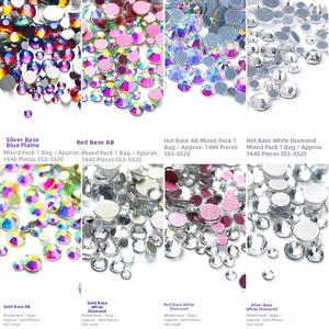 Detailed comparison of multi-colored nail art rhinestones including SS3-SS20 AB glass crystals