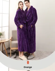 Detail of purple flannel bathrobe featuring thick pineapple texture and belt closure