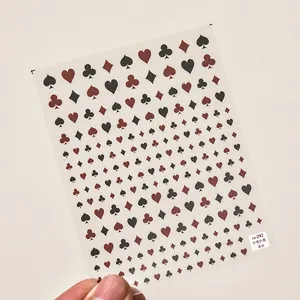 Stickers à ongles fins et durables avec motifs classiques de poker cœur et pique ta-292