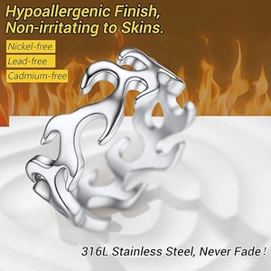 Waterproof silver 316L stainless steel flame ring with hollow out hip-hop design for unisex