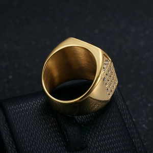 Bague aigle en acier inoxydable plaqué or pour homme avec cristaux de zircone
