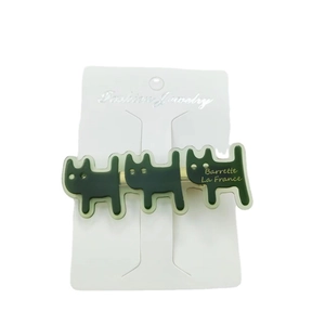 Cute green acetate cat-shaped hair clip for women with a minimalist Japanese style design