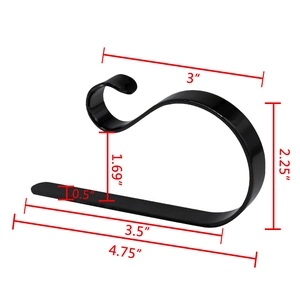 Detailed size chart for black metal Christmas stocking hook showing exact dimensions in inches
