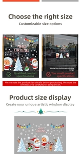 Size comparison for Christmas stickers with Santa, reindeer, and snowflakes for windows