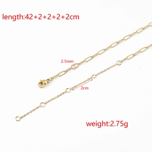 14K gold plated paperclip chain necklace with length parameters on white background