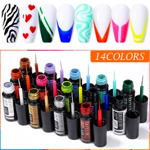 LILY'CUTE 14 colors nail line gel set with 5ml bottles and creative painted nail art samples