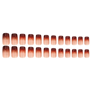 24pcs set of glossy coffee gradient square press-on nails in elegant nude tones