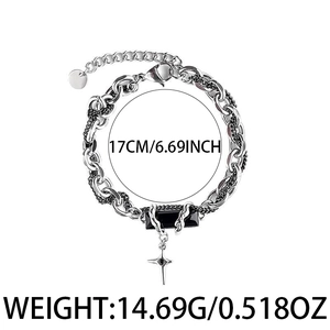 Titanium steel bracelet with black stone and cross pendant in silver finish