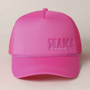 Pink MAMA embroidered mesh trucker hat with adjustable sun protection for women