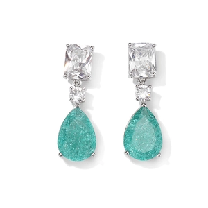 Elegant silver pear-cut mint green drop earrings with shimmering cubic zirconia accents