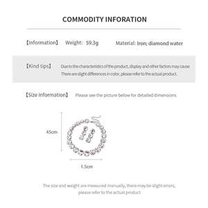 Detailed chart showing necklace dimensions, 59.3g weight, and iron with rhinestones