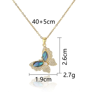 Detailed size specifications for the gold butterfly pendant necklace with shell inlay
