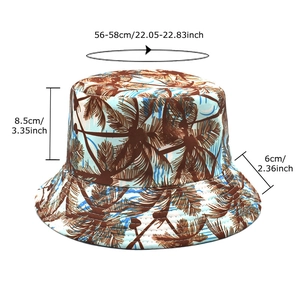 Reversible tropical palm tree bucket hat for sun protection with size dimensions