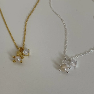 925 sterling silver bear pendant necklace with pearls and zircon in gold and silver