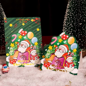 Cartes de vœux de Noël 3D avec motifs du Père Noël et bonhomme de neige en vert