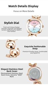 Detailed views of luxury quartz watch featuring gradient dial and crystal markers