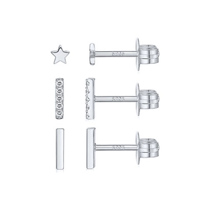 Detail view of S925 sterling silver star and bar stud earrings set with crystal stones