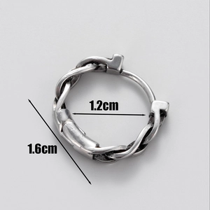 Detailed size view of silver twisted rope hoop earring with 1.2cm inner diameter
