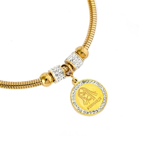 Bracelet doré en acier inoxydable avec pendentif Vierge Marie et zircons brillants