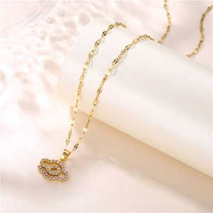 Titanium steel cloud necklace with sparkling zircons on a minimalist beige jewelry stand