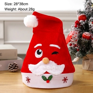 Cartoon Santa Claus Christmas hat with LED lights in soft red non-woven fabric 28x38cm