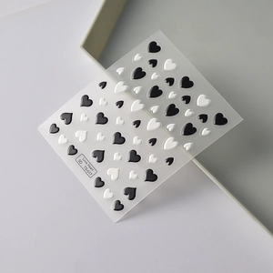 5D embossed nail art stickers featuring black and white love heart designs model TS-017