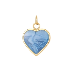 Blue marble heart pendant in 14K gold plated frame for DIY necklaces and earrings