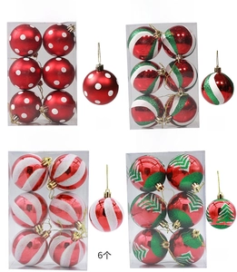 Macro view of 6cm hand-painted Christmas tree balls with striped and glitter tree patterns