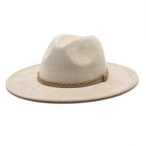 Chapeau Fedora Unisexe Large Bord Suédine Bande Tressée Rétro Style Cowboy Occidental Protection Solaire Extérieur