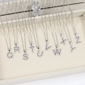 Silver stainless steel alphabet pendant necklaces with black outlines from Q to Z