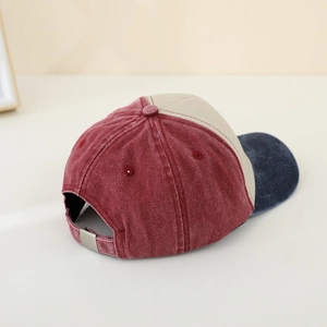 Vintage kids washed cotton baseball cap with lion print and retro color block design