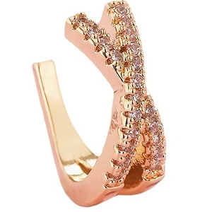 Elegant rose gold crisscross ear cuff featuring rows of sparkling inlaid cubic zirconia stones