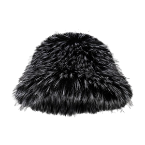 Chapeau bob en fausse fourrure pelucheuse noire pour femme, protection hivernale