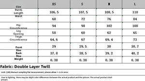 Size chart table for women's autumn blazer and trousers set with dimensions in centimeters