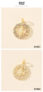 Detailed comparison of Virgin Mary pendants with colorful and white zircon encrusting